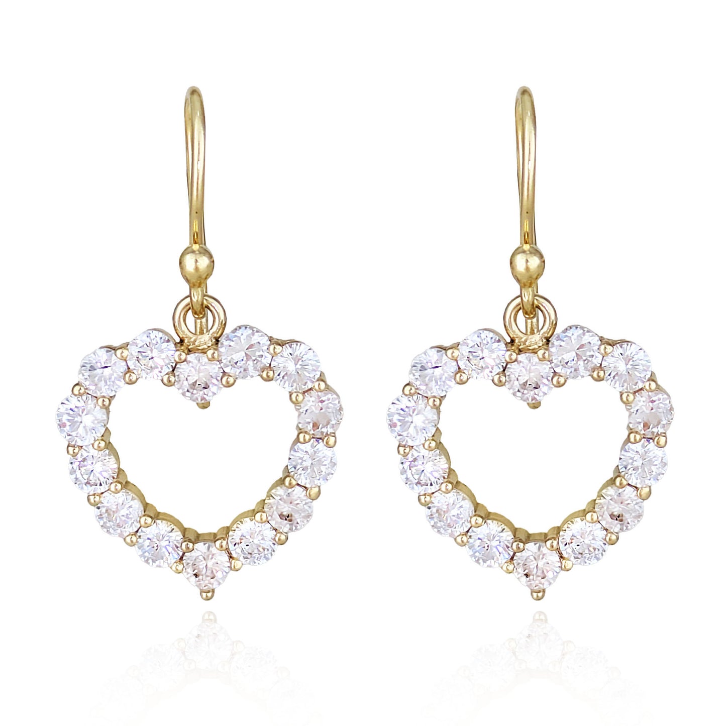 Romantic Gold Heart Earrings White CZ Halo Jewelry