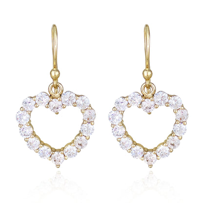 Romantic Gold Heart Earrings White CZ Halo Jewelry