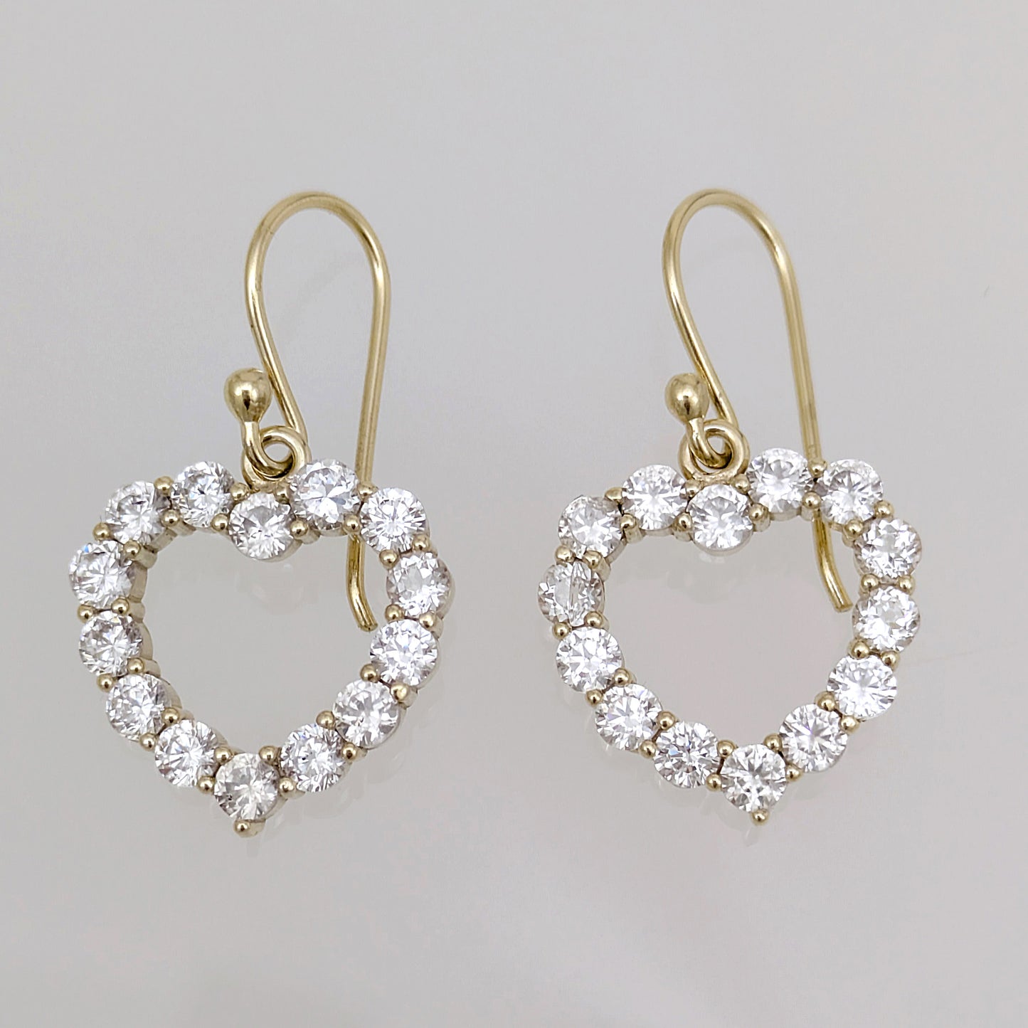 Romantic Gold Heart Earrings White CZ Halo Jewelry