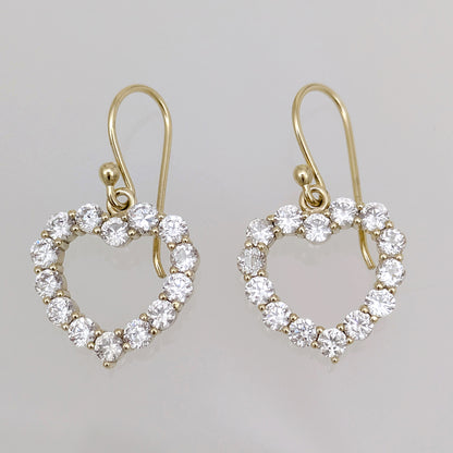 Romantic Gold Heart Earrings White CZ Halo Jewelry