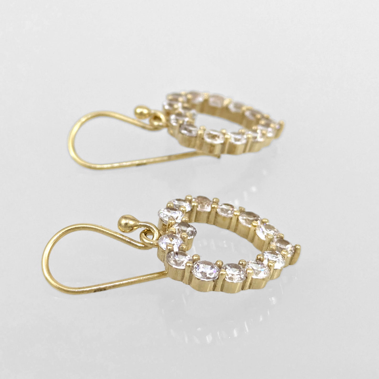 Romantic Gold Heart Earrings White CZ Halo Jewelry