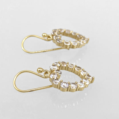 Romantic Gold Heart Earrings White CZ Halo Jewelry