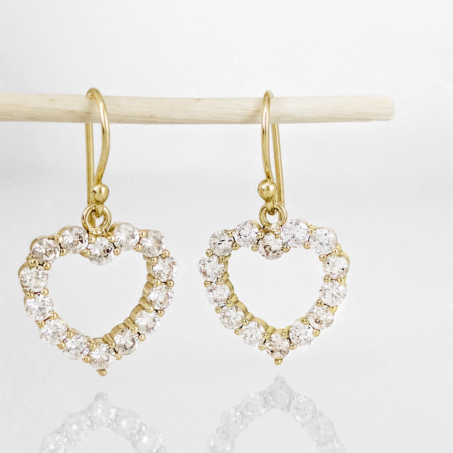 Romantic Gold Heart Earrings White CZ Halo Jewelry