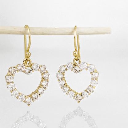 Romantic Gold Heart Earrings White CZ Halo Jewelry