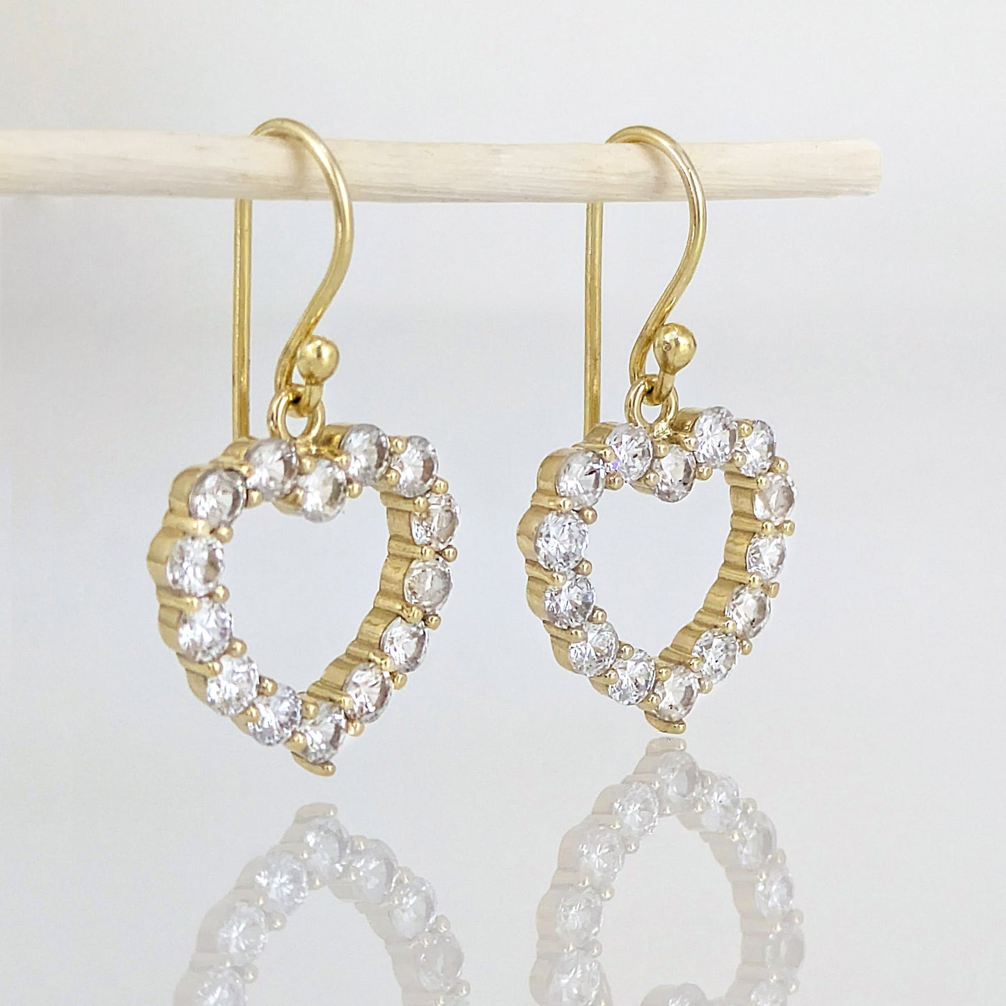 Romantic Gold Heart Earrings White CZ Halo Jewelry