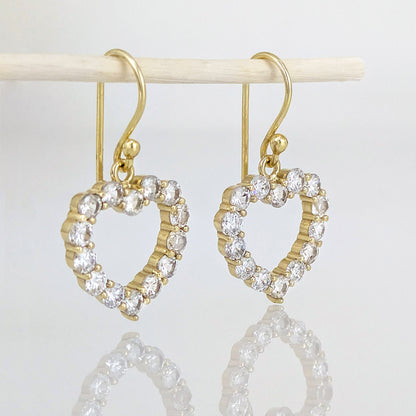 Romantic Gold Heart Earrings White CZ Halo Jewelry