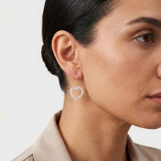 Romantic Gold Heart Earrings White CZ Halo Jewelry