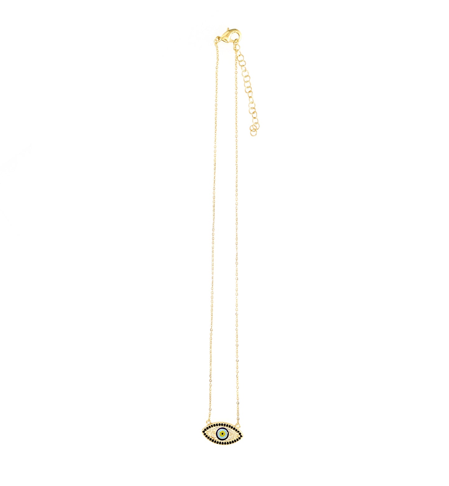 Gold Evil Eye Necklace Black CZ Marquise Nazar Protection Necklace