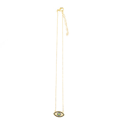 Gold Evil Eye Necklace Black CZ Marquise Nazar Protection Necklace