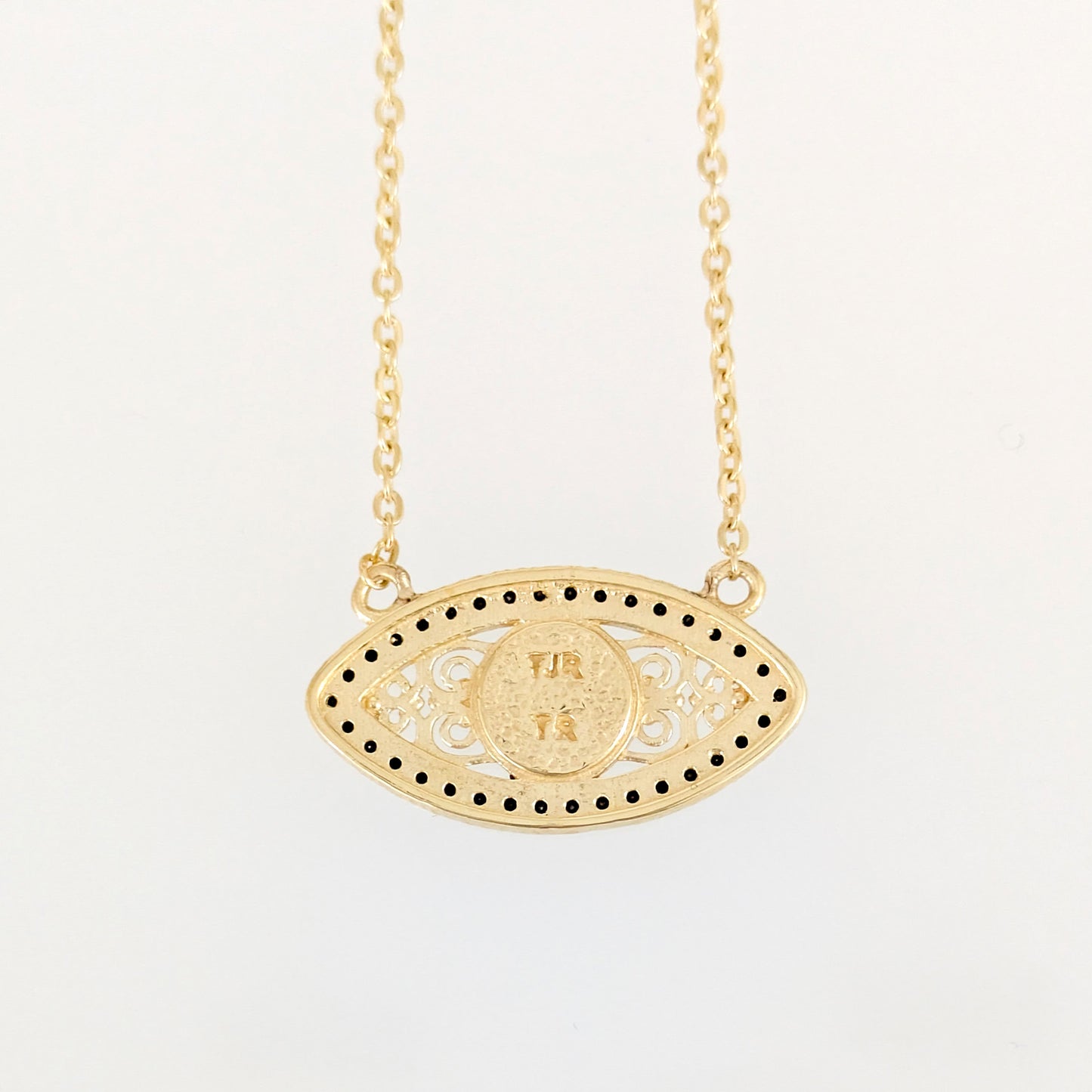 Gold Evil Eye Necklace Black CZ Marquise Nazar Protection Necklace
