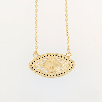 Gold Evil Eye Necklace Black CZ Marquise Nazar Protection Necklace