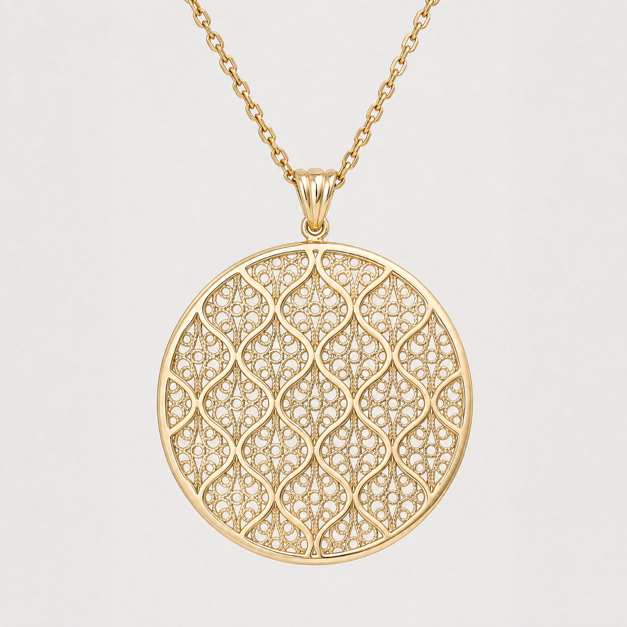 Filigree Round Pendant Geometric Openwork Medallion