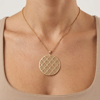Filigree Round Pendant Geometric Openwork Medallion
