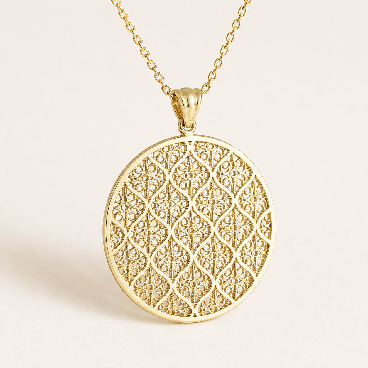 Filigree Round Pendant Geometric Openwork Medallion