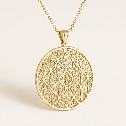 Filigree Round Pendant Geometric Openwork Medallion