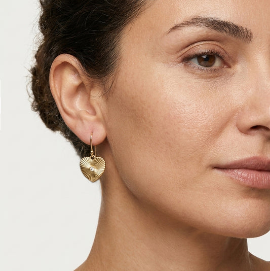 Heart Drop Earrings Crystal Center