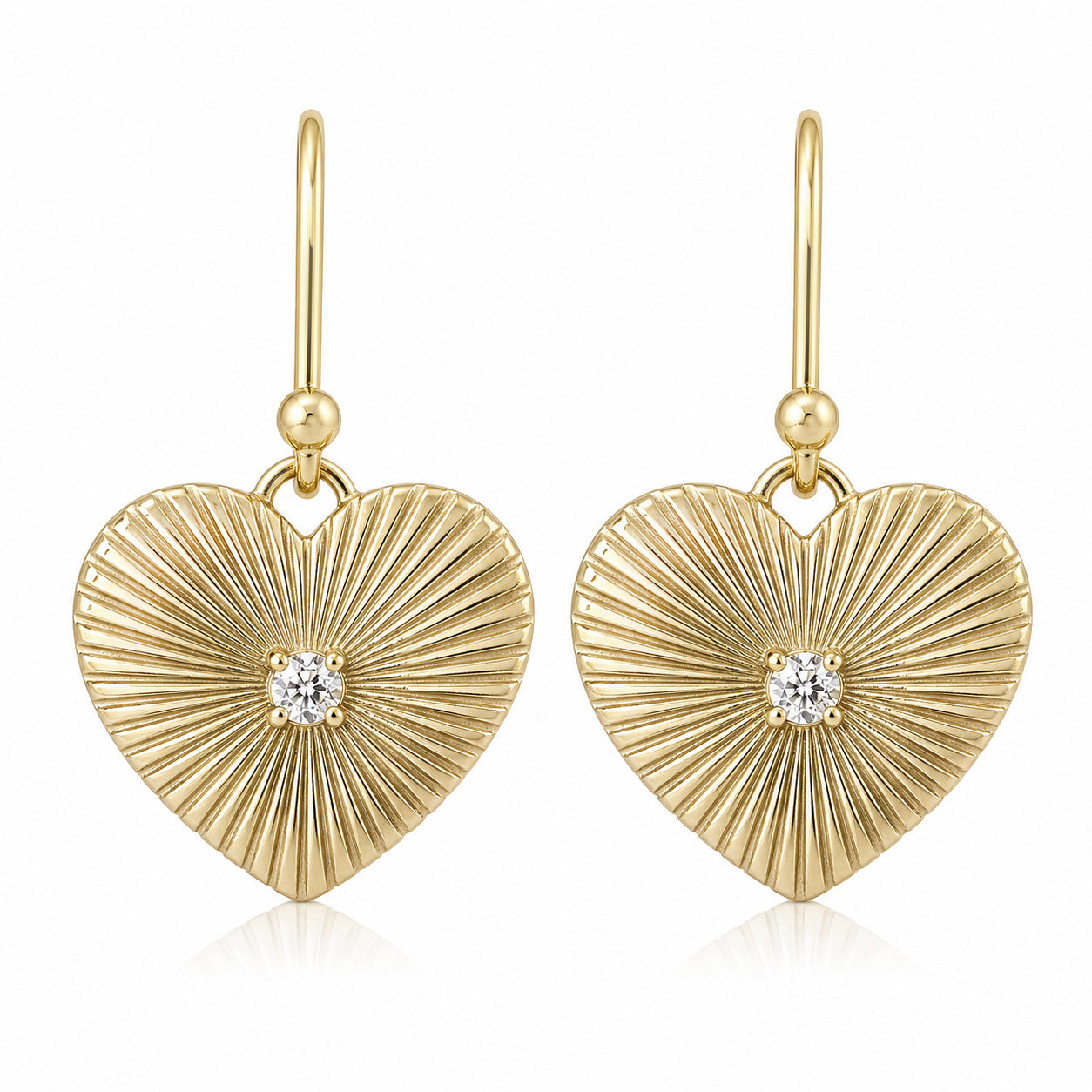 Heart Drop Earrings Crystal Center