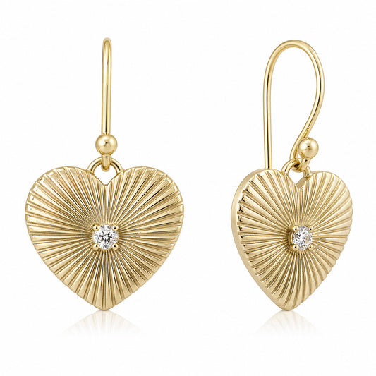 Heart Drop Earrings Crystal Center