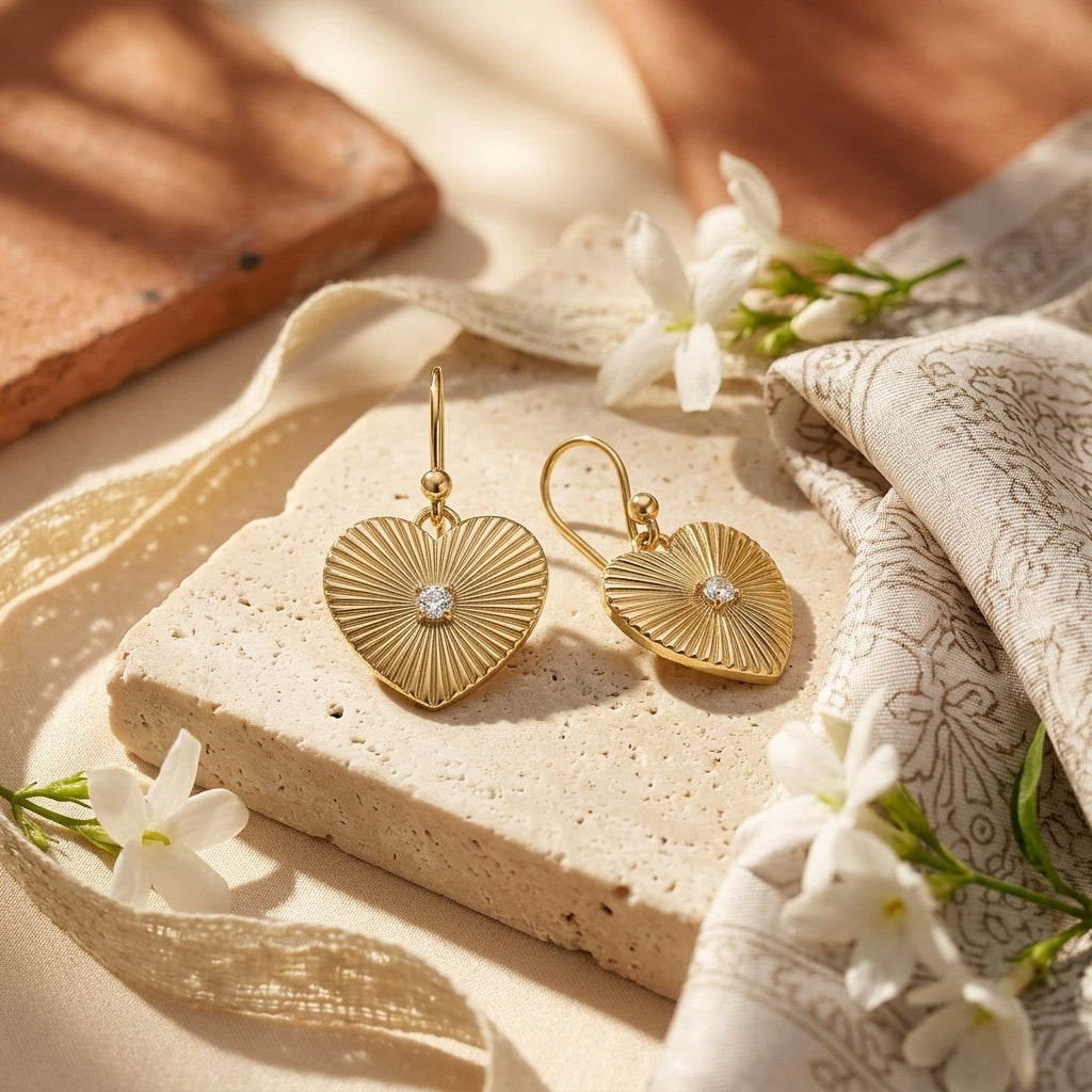 Heart Drop Earrings Crystal Center