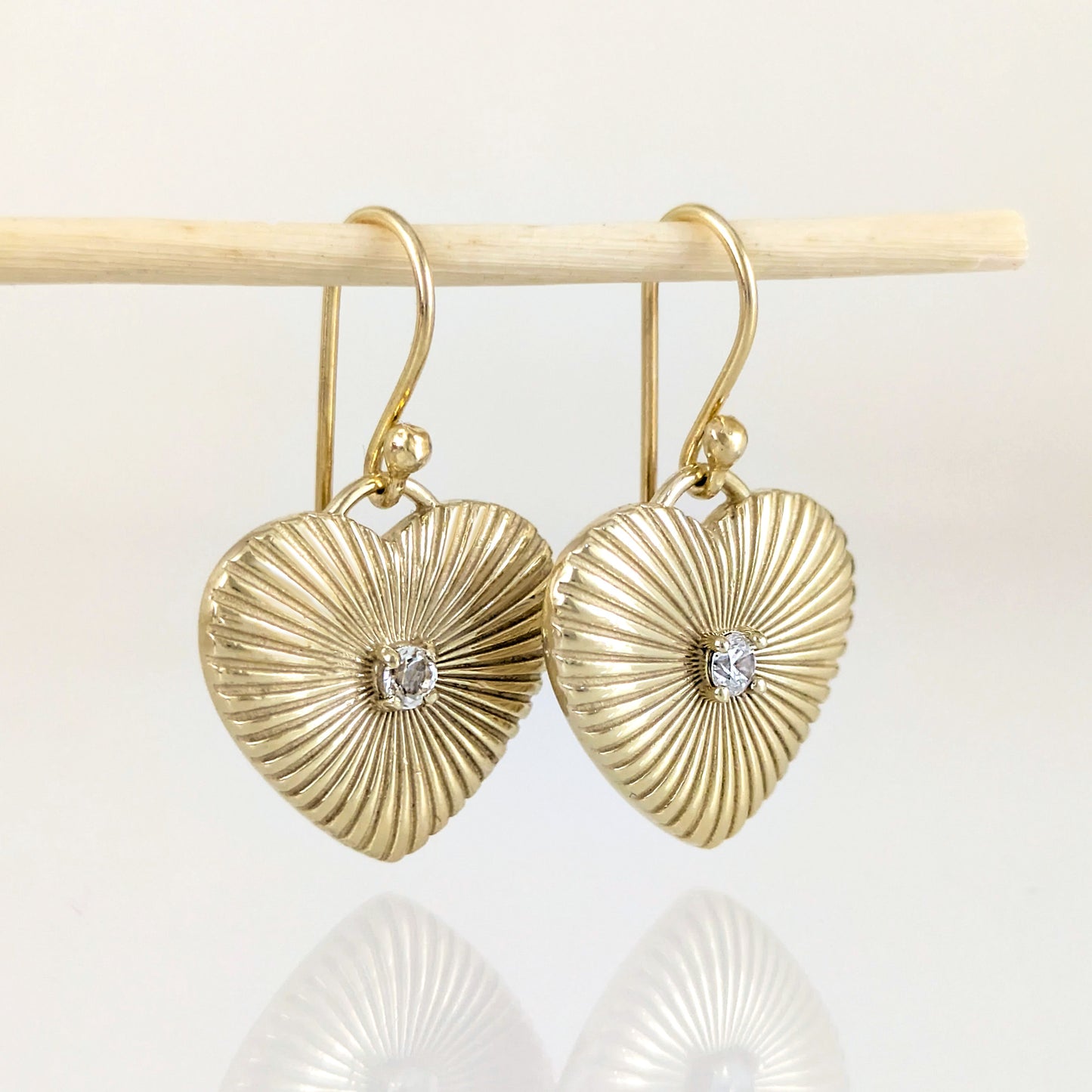 Heart Drop Earrings Crystal Center