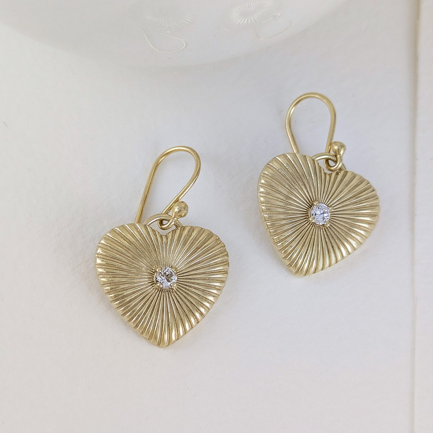 Heart Drop Earrings Crystal Center