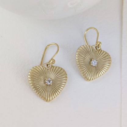 Heart Drop Earrings Crystal Center