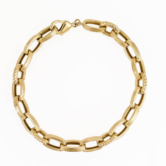 Bold Link Chain Bracelet – 7.5mm Classic Gold Finish - TurkishBling