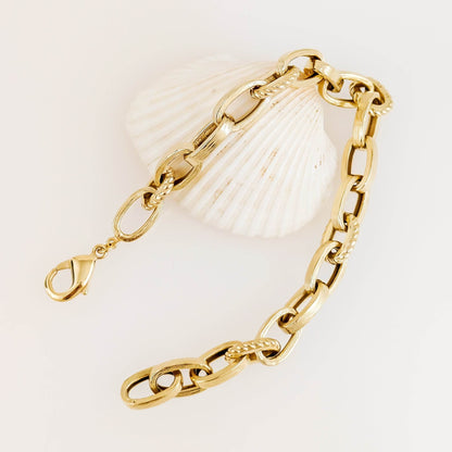 Bold Link Chain Bracelet – 7.5mm Classic Gold Finish - TurkishBling