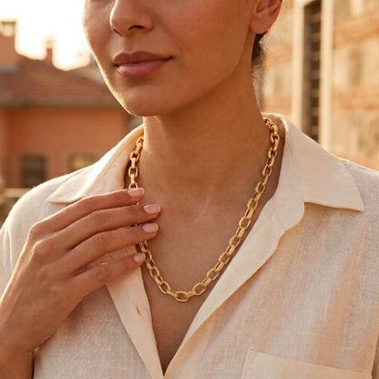 Textured Oval Link Necklace – 7.5mm Bold Chain Design