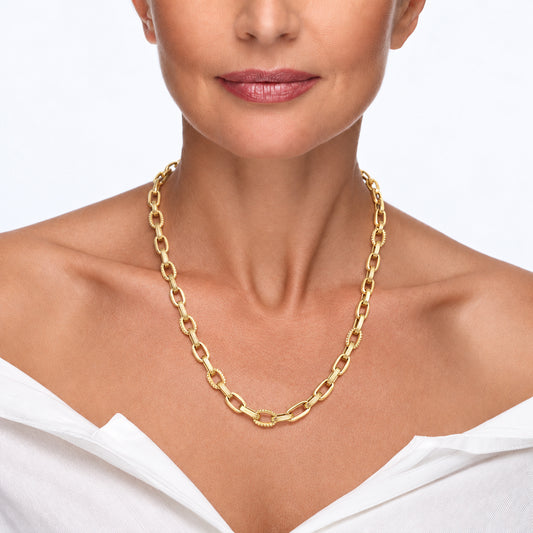Textured Oval Link Necklace – 7.5mm Bold Chain Design