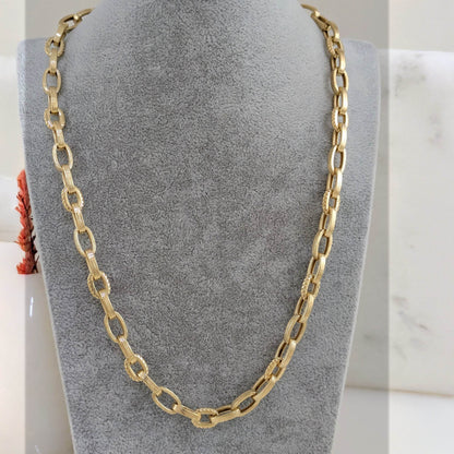Textured Oval Link Necklace – 7.5mm Bold Chain Design - TurkishBling