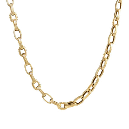 Textured Oval Link Necklace – 7.5mm Bold Chain Design - TurkishBling