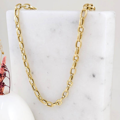 Textured Oval Link Necklace – 7.5mm Bold Chain Design - TurkishBling