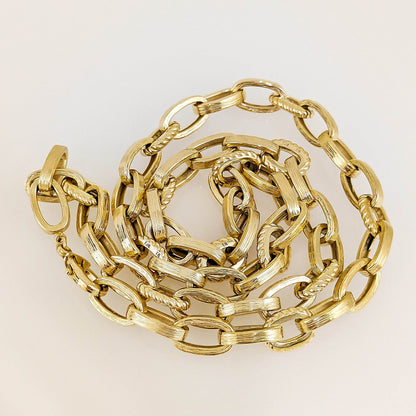 Textured Oval Link Necklace – 7.5mm Bold Chain Design - TurkishBling