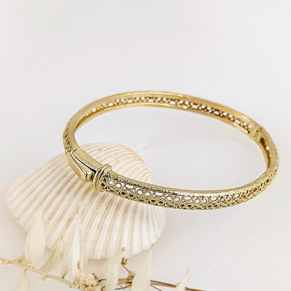 Delicate Filigree Bangle with Click-Top Clasp – Elegant Design from Istanbul – 5mm Width - TurkishBling