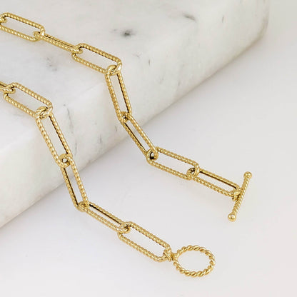 Paperclip Cable Link Necklace with Toggle Clasp – Bold 7mm Design - TurkishBling