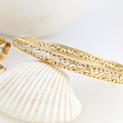 Open Scrollwork Bangle Bracelet – Easy Click Top Closure, 7 Inch Design