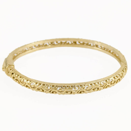 Open Scrollwork Bangle Bracelet – Easy Click Top Closure, 7 Inch Design - TurkishBling