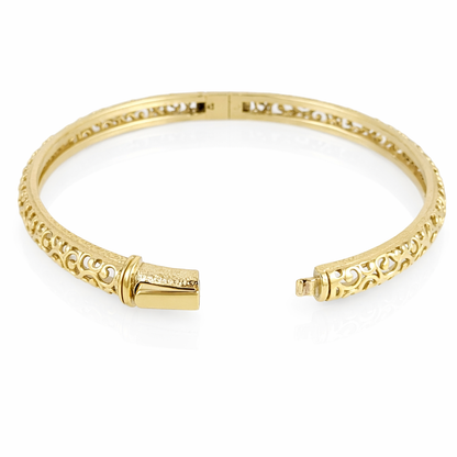 Open Scrollwork Bangle Bracelet – Easy Click Top Closure, 7 Inch Design