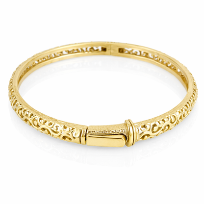 Open Scrollwork Bangle Bracelet – Easy Click Top Closure, 7 Inch Design