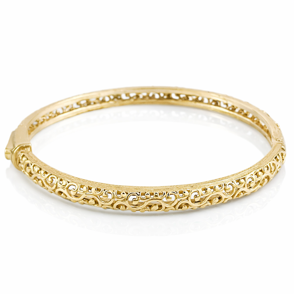 Open Scrollwork Bangle Bracelet – Easy Click Top Closure, 7 Inch Design