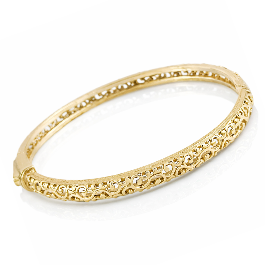 Open Scrollwork Bangle Bracelet – Easy Click Top Closure, 7 Inch Design