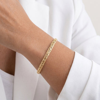 Open Scrollwork Bangle Bracelet – Easy Click Top Closure, 7 Inch Design