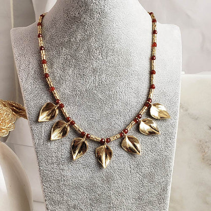 Carnelian Floral Leaf Necklace - TurkishBling