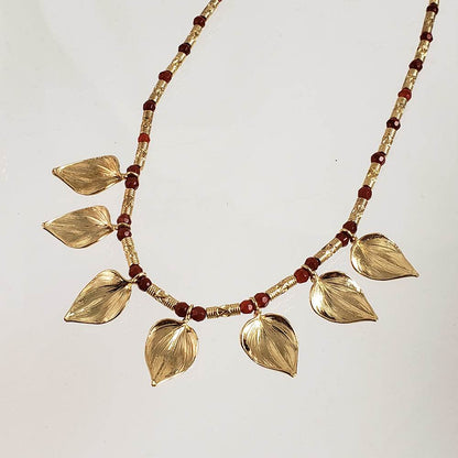 Carnelian Floral Leaf Necklace - TurkishBling