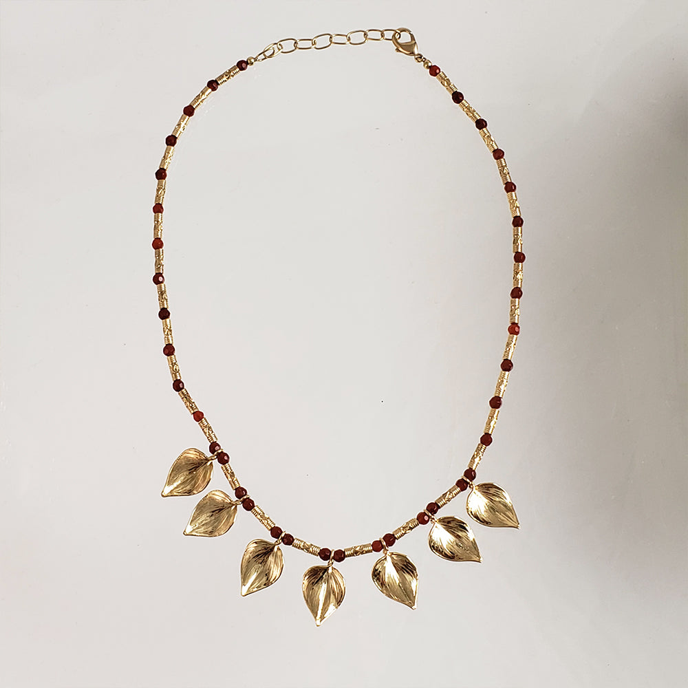 Carnelian Floral Leaf Necklace