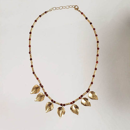 Carnelian Floral Leaf Necklace - TurkishBling