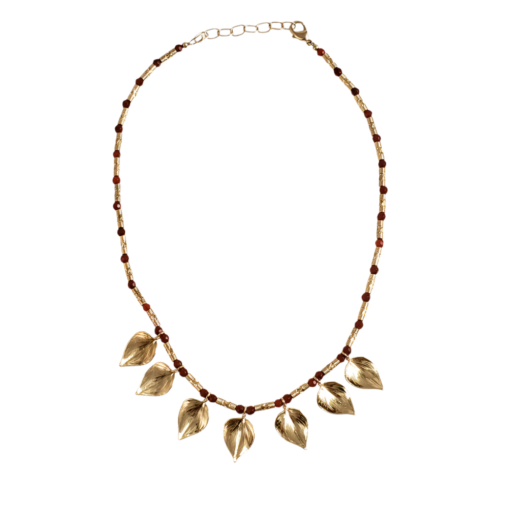 Carnelian Floral Leaf Necklace