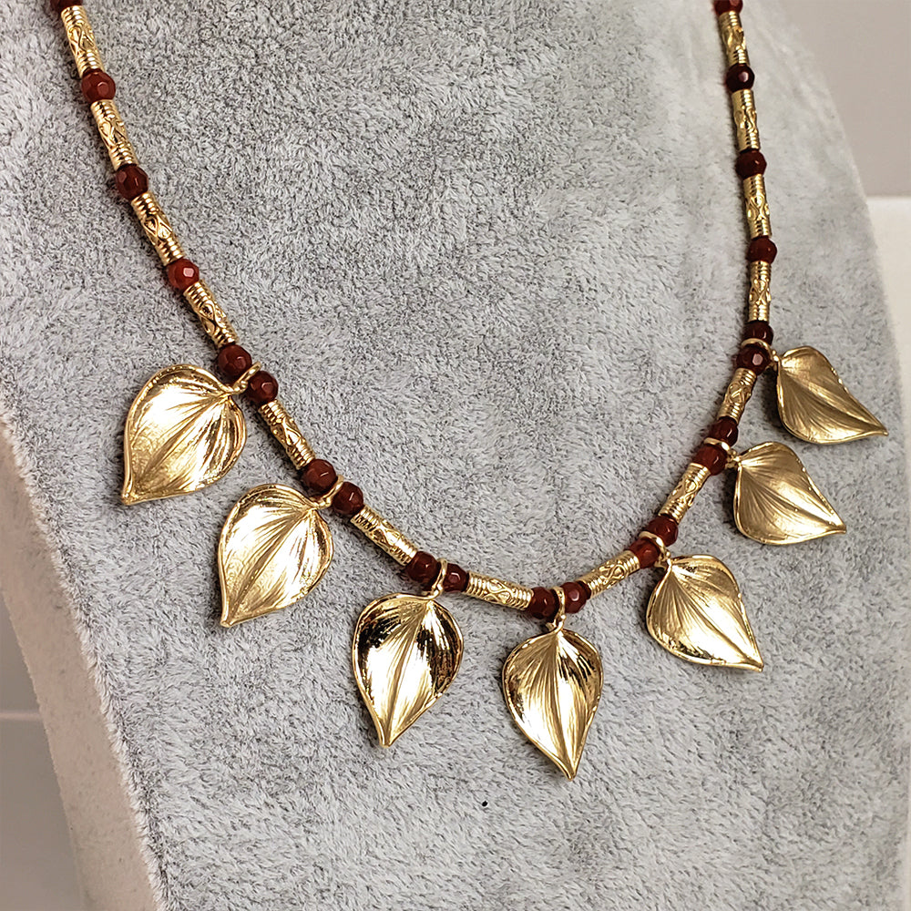 Carnelian Floral Leaf Necklace