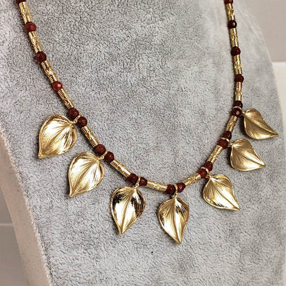 Carnelian Floral Leaf Necklace - TurkishBling